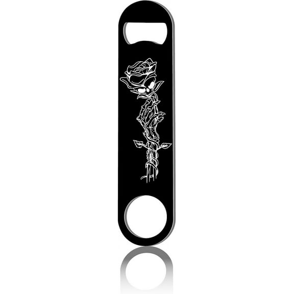 Flat Bottle Opener June Rose Speed Metal Opener Heavy Duty Bottle Opener Stainless Steel Key for Beer Bartender Pub Bar Drinks Kitchen Restaurant Party Man Women Black 1.6x7InchBlack
