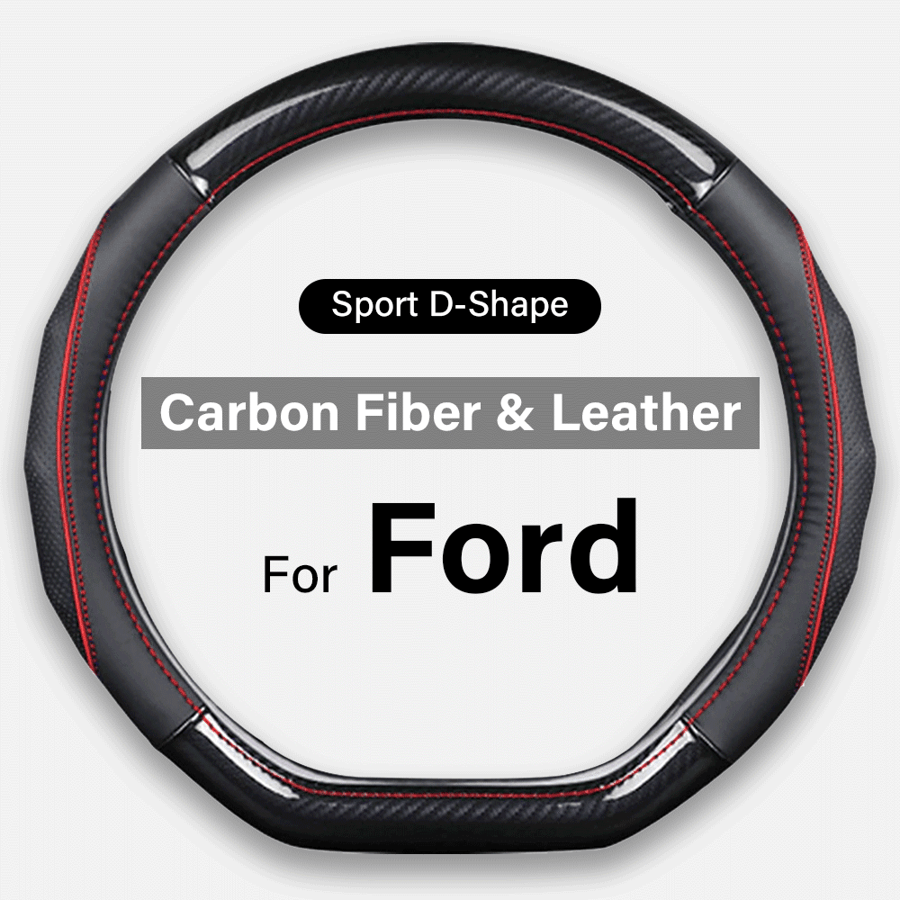 MEWANT DIY Suede & Glossy Carbon Fiber Steering Wheel Cover For Ford Mustang 2010-2014 - Hand Stitch Wrap Kit With Tools