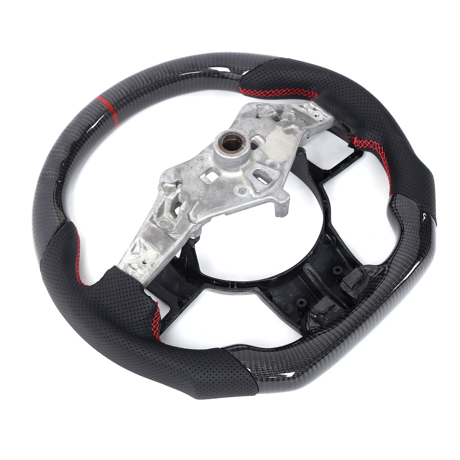 Flat Bottom Steering Wheel, Nappa Perforated Leather Finger Steering Wheel Red Stitching 12 O