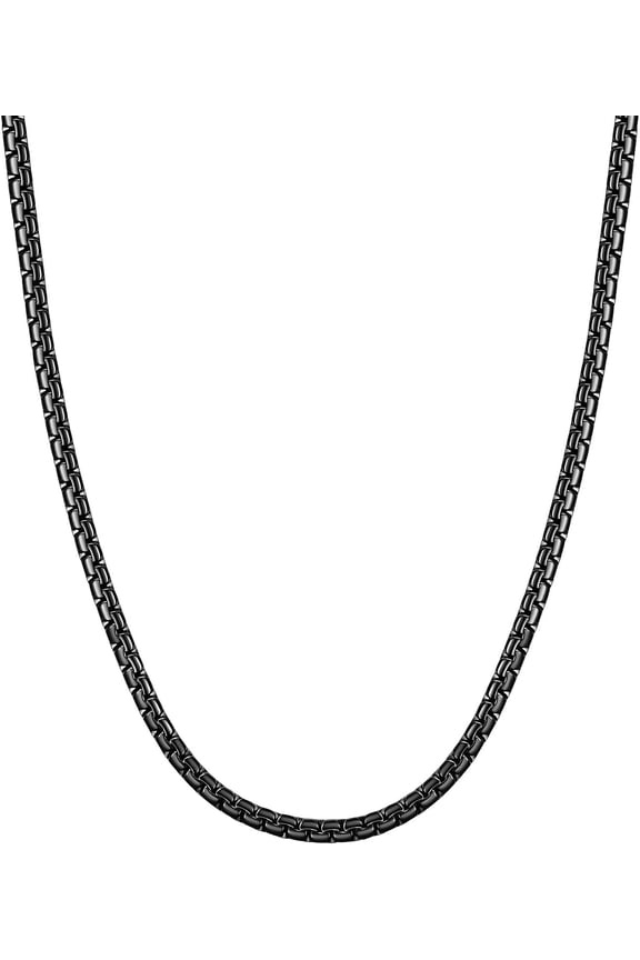 Flat Box Chain Necklace for Men, Silver/Black/Gold Plated Stainless Steel Cuban Link Chain Necklaces for Mens Womens, 2/4/6/8mm Width, 14-30 Inches Length, Durable Hip Hop Jewelry with Box Packed