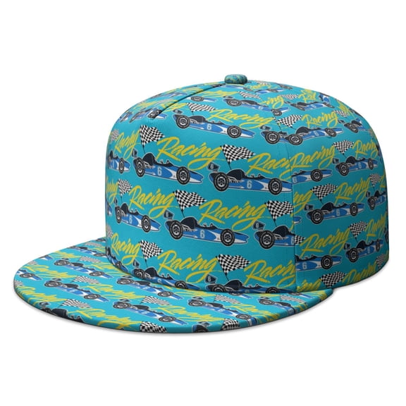 Flat Brim Baseball Cap – Construction Vehicle & Fire Truck Graphic, Adjustable Snapback Hat for Kids Boys, Trendy Outdoor Hip Hop Cap