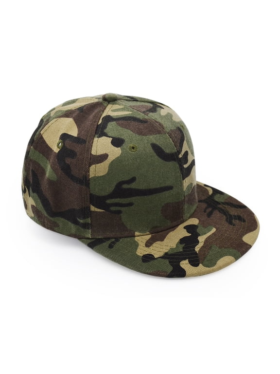 Flat Brim Cap, Army Military Camo Baseball Cap Camouflage Hip Hop Flat Bill Plain Snapback Hats Flat Brim Green