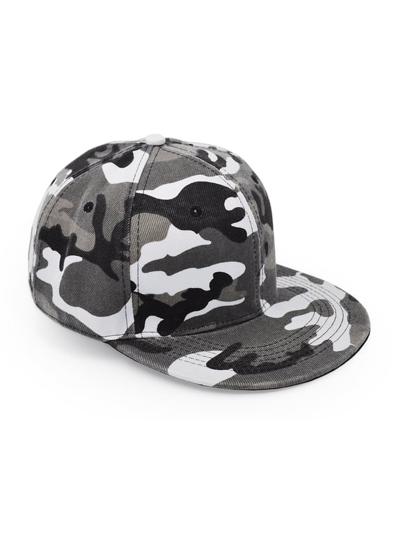 Flat Brim Cap, Army Military Camo Baseball Cap Camouflage Hip Hop Flat Bill Plain Snapback Hats Flat Brim Grey