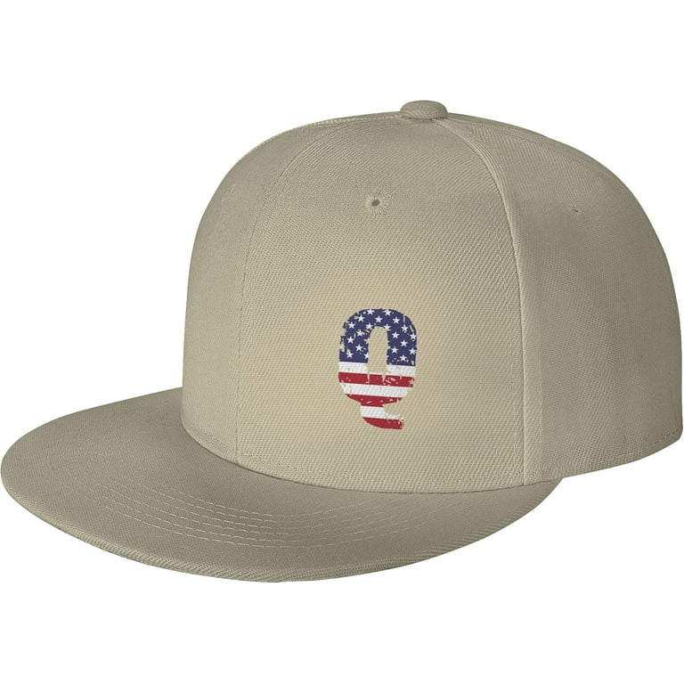 Flat Brim Cap Snapback Hat for Men Letter Q USA Flag Stickers Prints Adjustable Baseball Cap Walmart