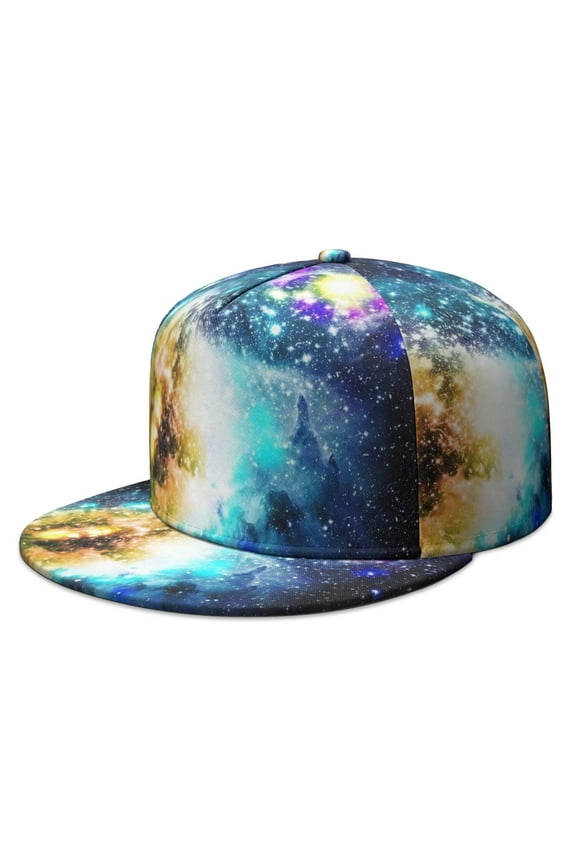 Flat Brim Snapback Hat - Nebula Cosmic Sci-fi Lovers Space Geek Star Moon Sun Rocket Urban Cap