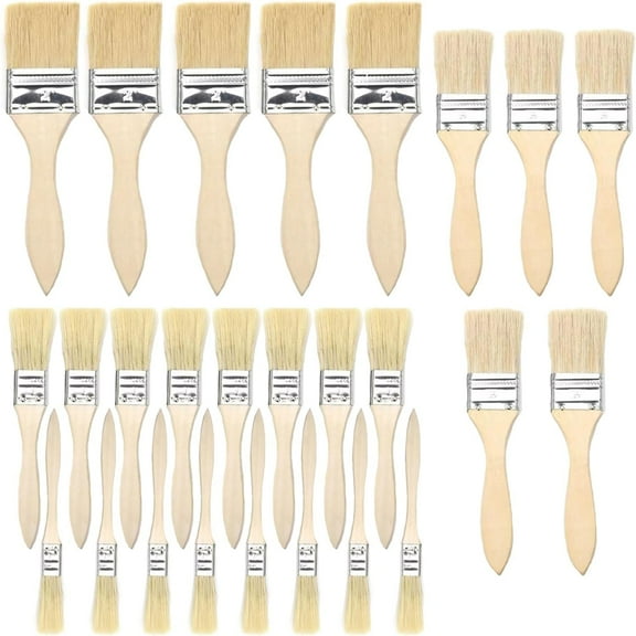 Flat Brush Set, 26 Pieces Household Chip Paint Brush, Painting Glaze Brush Set with Wooden Handle, Brush Set for Painting, Varnish, Glue, Oil, Acrylic, Stain (12/25/38/50 mm Width)