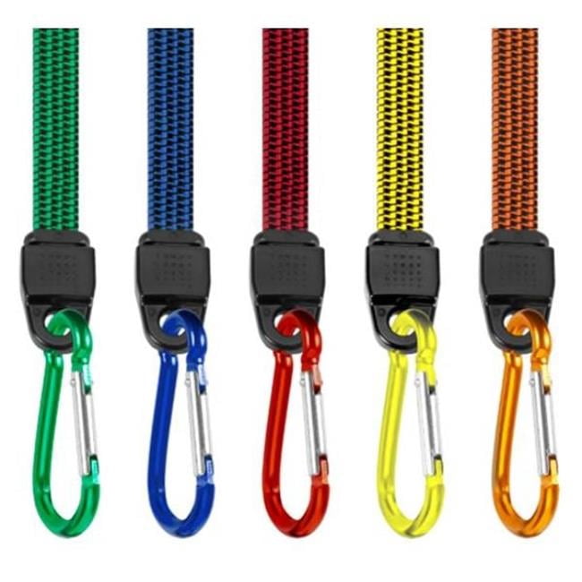 Flat Bungee Cord with Carabiner, Multi Color - Pack of 5