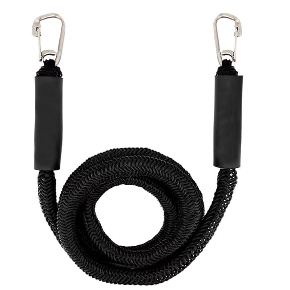 Flat Bungee Dock Line for Boats | Elastic Boat Dock Rope with 1 Stainless Steel Carabiner & 1 Loop | Stretches from 5' to 9' for Jet Ski, PWC & Boat