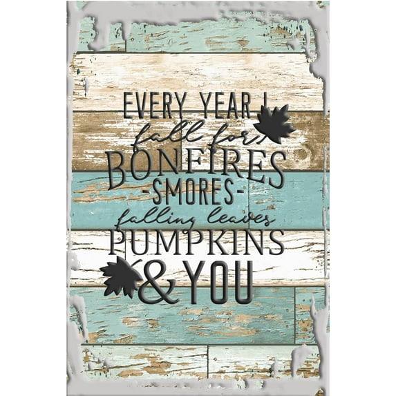 Flat Canvas Wall Art Print Every Year I Fall For Bonfires Smores Leaves Pumpkins And You White Wall Art Decor Funny Gift 12 x 16