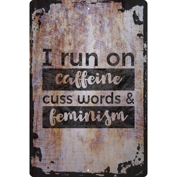 Flat Canvas Wall Art Print I Run on Caffeine Cuss Words & Feminism Funny Social Justice Girl Decorative Art Wall Decor Funny Gift
