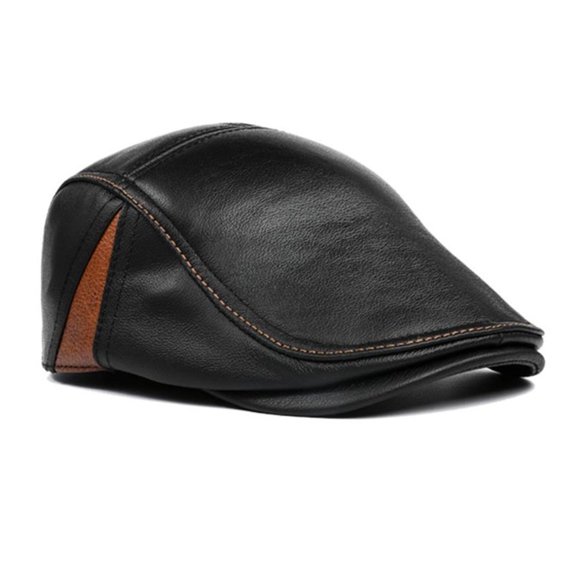 Flat Cap For Men Autumn Winter Real Leather Male Beret Patchwork Black British Style Men's Cap ,Fashion