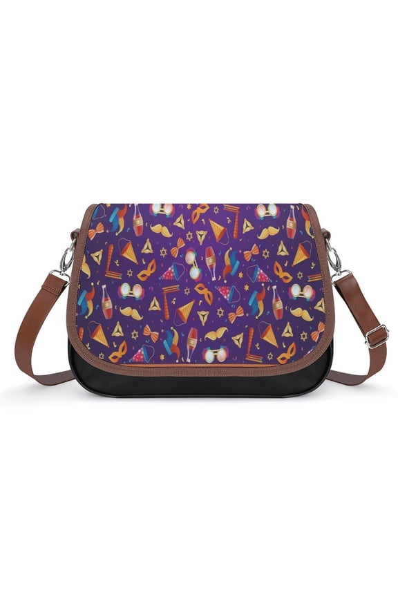 Flat Carnival Pattern Vintage Crossbody Bag for Women Medium Leather Hobo Bags Shoulder Bag Classic City Leather Satchels