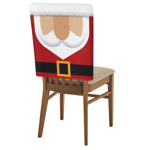 Flat Cartoon Santa Claus Chair Back Covers Set of 1 Santa Red Suit Funny Christmas Removable Dining Chair Slipcovers Washable Seat Protector for Restaurant Party Banquet Kichen Decor