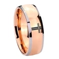 thumbnail image 1 of Flat Christian Cross 8MM Dome Rose Gold Two Tone Tungsten Men Ring, 1 of 2