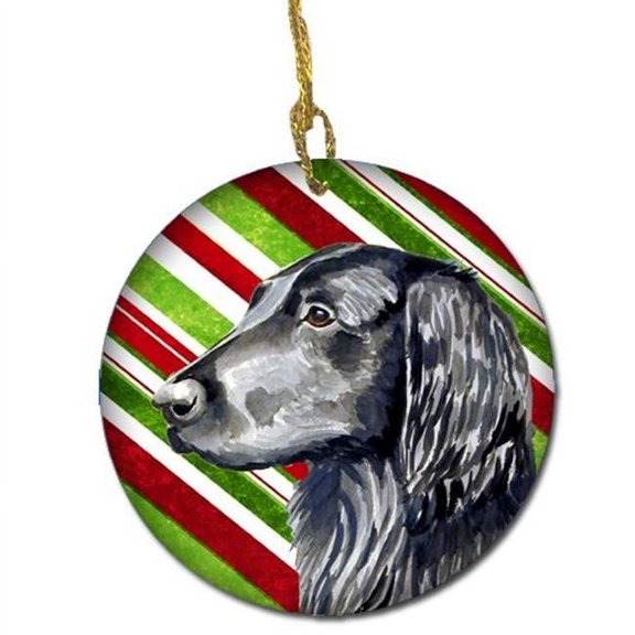 Flat Coated Retriever Candy Cane Holiday Christmas Ceramic Ornament