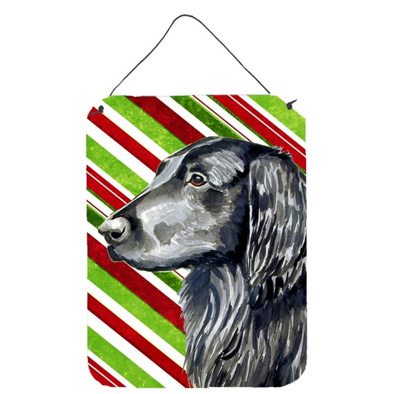 Flat Coated Retriever Candy Cane Holiday Christmas Wall or Door Hanging Prints