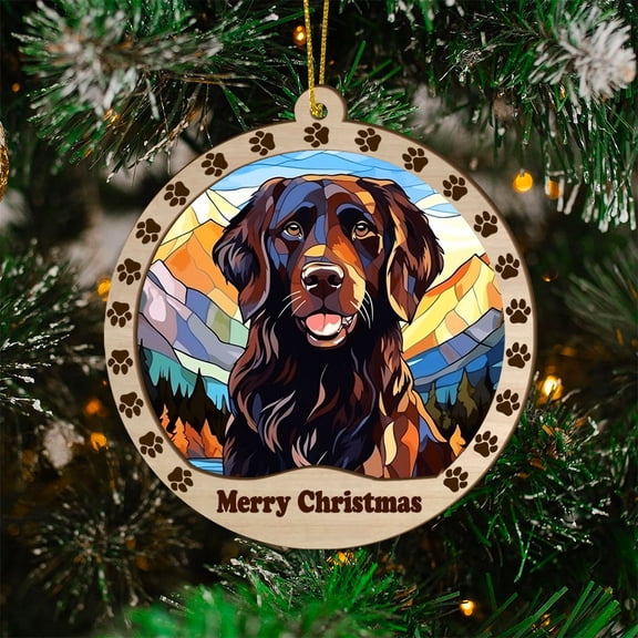 Flat Coated Retriever Christmas Decorations, Flat Coated Retriever Dog Christmas Stained Glass Christmas Tree, Flat Coated Retriever Dog SunCatcher, Christmas Keepsake