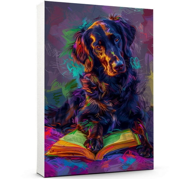 Flat Coated Retriever Decor Poster Unframe, Flat Coated Retriever Dog Canvas Wall Art, Dog Reading Book Canvas Print Painting Poster Wall Decor Dog Lovers Gifts