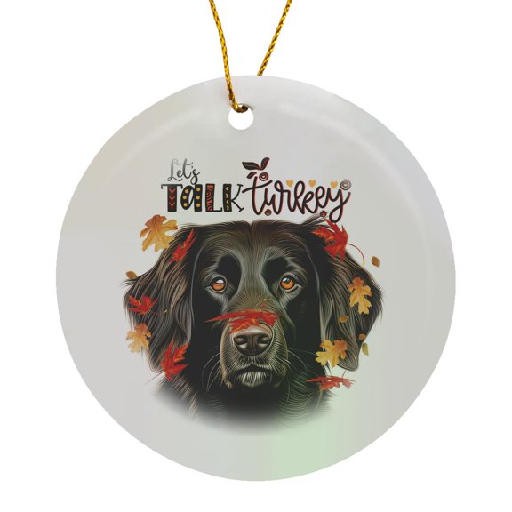 3drose, Flat Coated Retriever Dog Has a Funny Turkey Message for Thanksgiving, Circle Porcelain Ornament