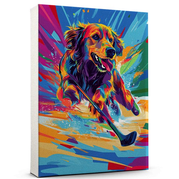 Flat Coated Retriever Dog Ice Hockey Stretched Canvas Size 8x12 – Funny Flat Coated Retriever Dog Playing Ice Hockey Canvas Wall Art for Sports Lovers, Pet Lovers, Home Decor