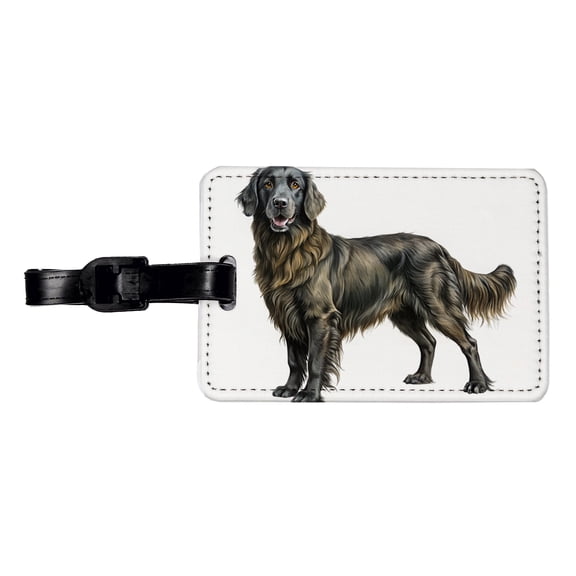 Flat Coated Retriever Dog Illustration Faux Leather Travel Luggage Tag