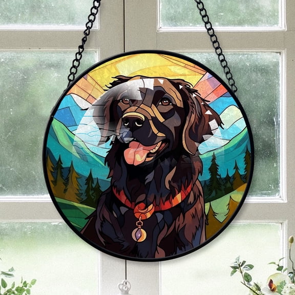 Flat Coated Retriever Dog Ornament Christmas 2025 - Flat Coated Retriever Dog Christmas Tree Stained Glass SunCatcher for Window, Dog Christmas, Xmas Dog Decor Christmas