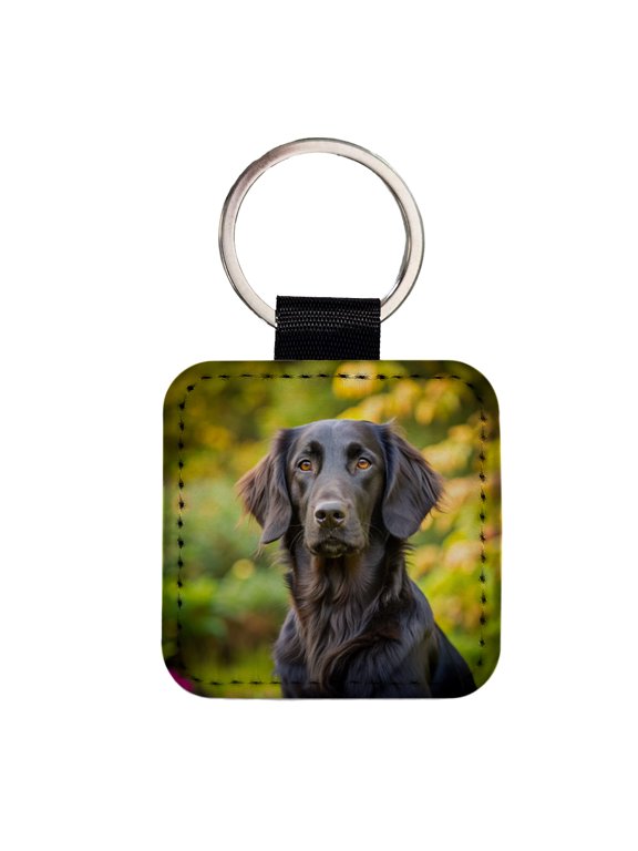 Flat Coated Retriever Dog Photo Faux Leather Square Keychain