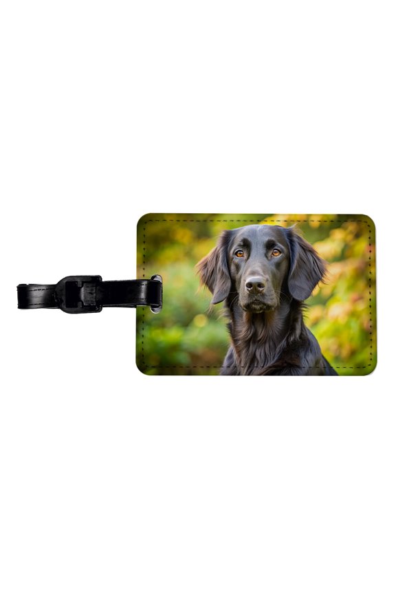 Flat Coated Retriever Dog Photo Faux Leather Travel Luggage Tag