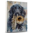 thumbnail image 1 of Flat Coated Retriever Dog Stretched Canvas Size 8x12 – Trumpet Theme Dog Art for Wall, Flat Coated Retriever Dog Playing Trumpet Wall Art, Dog Lover Canvas Decor, 1 of 5