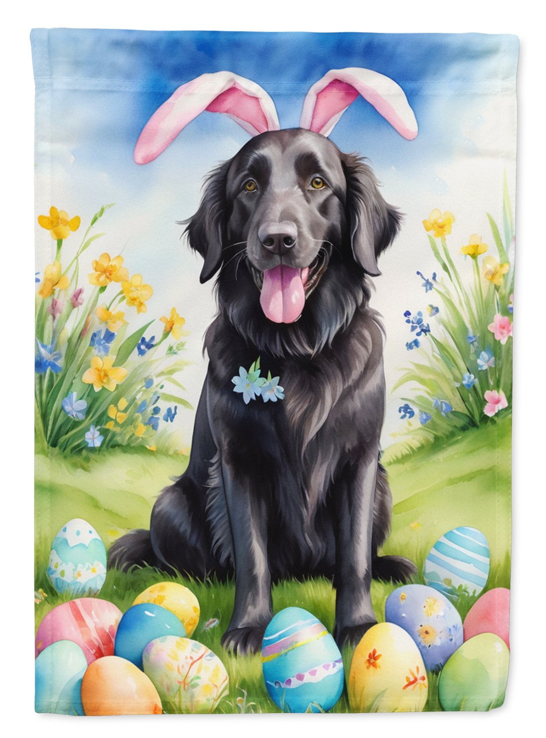 Flat-Coated Retriever Easter Egg Hunt Garden Flag 11.25 in x 15.5 in