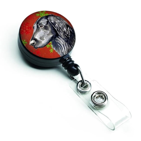 Flat Coated Retriever Red & Green Snowflakes Holiday Christmas Retractable Badge Reel