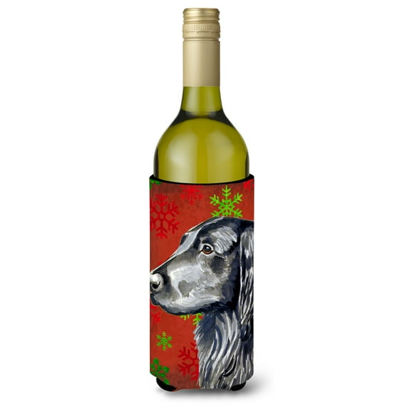 Flat Coated Retriever Red Green Snowflakes Holiday Christmas Wine Bottle Hugger