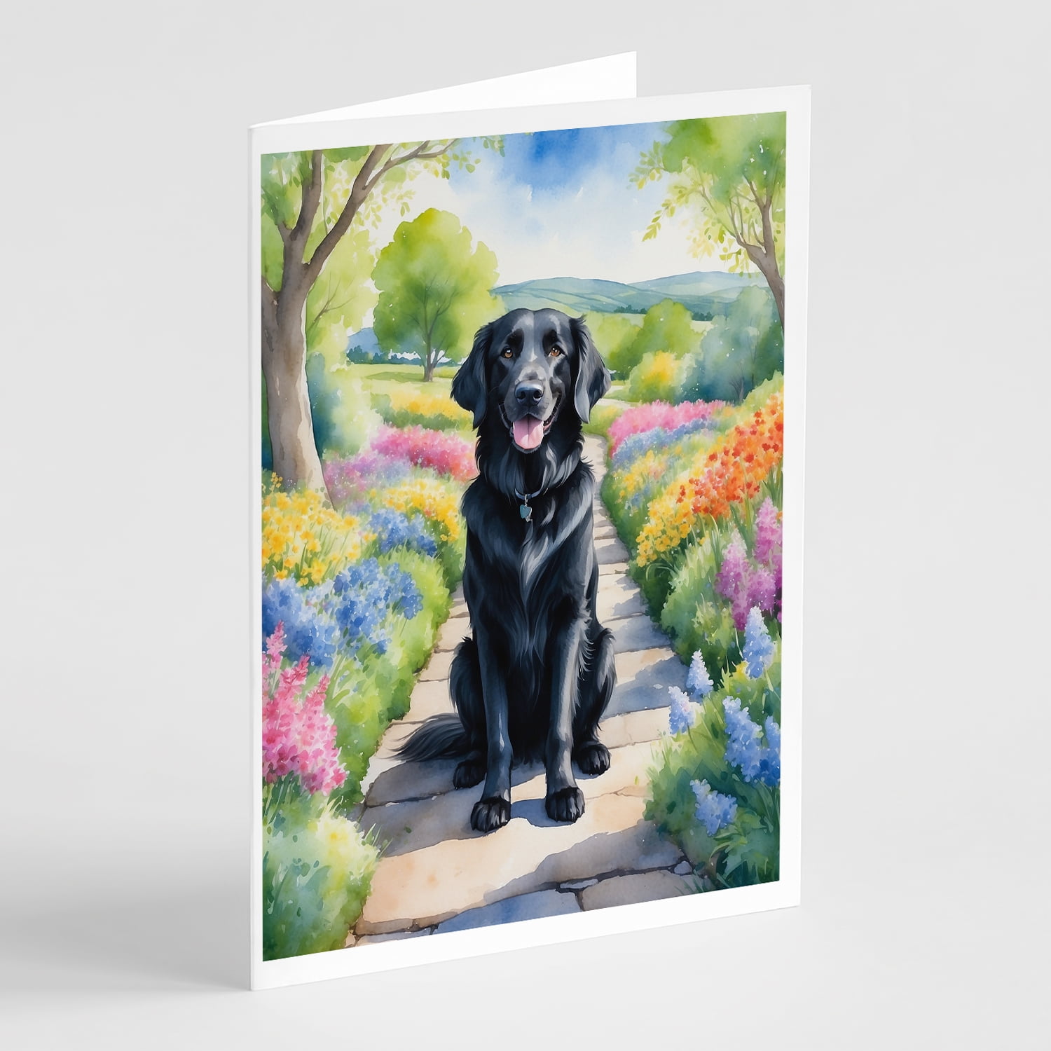 Flat-Coated Retriever Spring Path Greeting Cards Pack of 8 7 in x 5 in