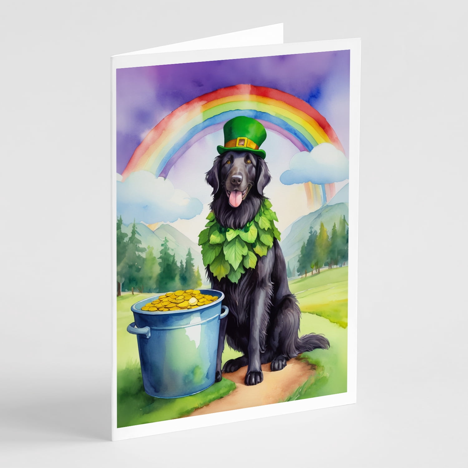 Flat-Coated Retriever St Patrick's Day Greeting Cards Pack of 8 7 in x 5 in