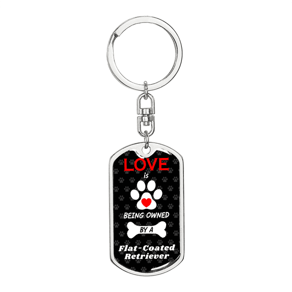 Flat-Coated Retriever Stainless Steel or 18k Gold Premium Swivel Dog Tag Keychain