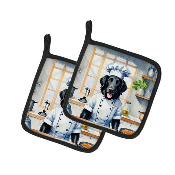 Flat-Coated Retriever The Chef Pair of Pot Holders 7.5 in x 7.5 in