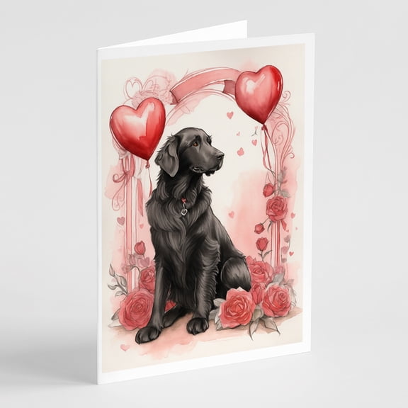 Flat-Coated Retriever Valentine Roses Greeting Cards Pack of 8 7 in x 5 in