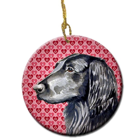 Flat Coated Retriever Valentines Love And Hearts Ceramic Ornament