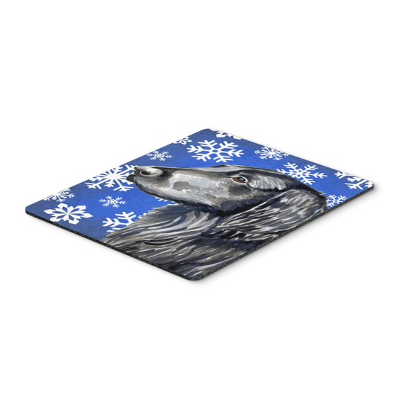 "Flat Coated Retriever Winter Snowflakes Holiday Mouse Pad Hot Pad or Trivet"