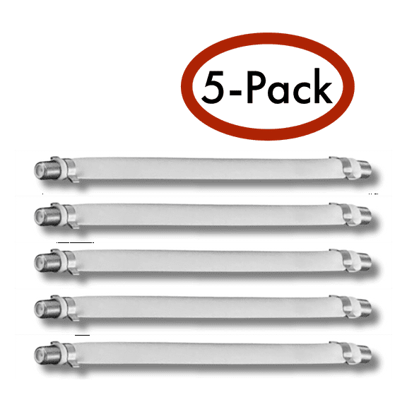 Flat Coax Coaxial Jumper Cable F-to-F, 8 inch, Cable 3/32” thick, 75Ω, Waterproof, RG6 RG-6 Window, RV, (White) 5-Pack