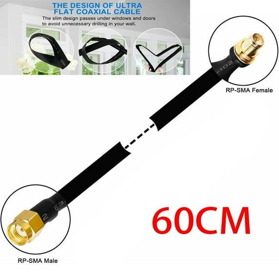 Flat Coaxial Cable for Hotspot Miner Antenna - 60cm Thru for RV and Vehicle
