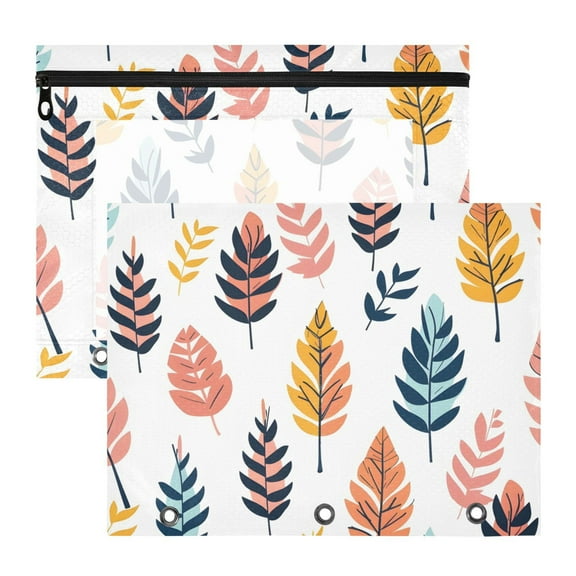 Flat Colorful Leaves 3-Ring Binder Pouches A4 Size Zipper Pocket File Storage 2 Packs