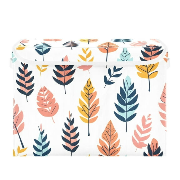 Flat Colorful Leaves Foldable Storage Bin with Lid and Handle Collapsible Storage Box 16.5 x 12.6 x 11.8 inches