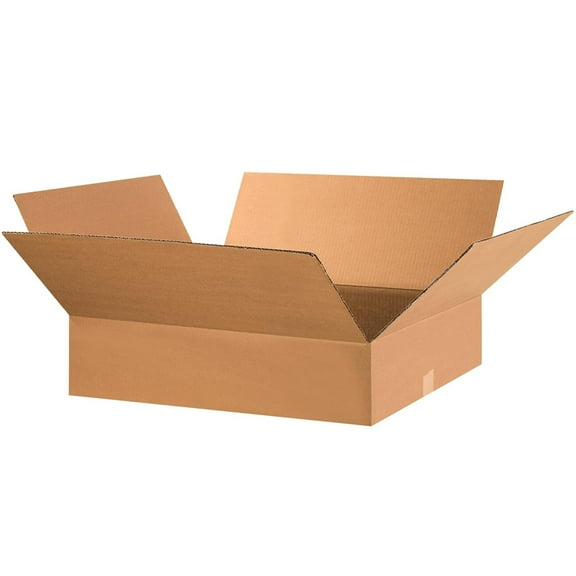 Flat Corrugated Cardboard Box, 28"L x 17"W x 7"H, Kraft Paper, for Shipping, Packaging and Handling (2 pieces + 8 Fragile Labels)