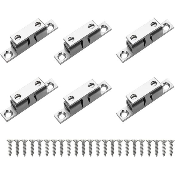 Brass Double Ball Catch Latch, Sheet Metal Screws Provided for Robust Fixing, Suitable for Cupboards Closets, Silver Corrosion-Resistant Door Lock, Pack of 6
