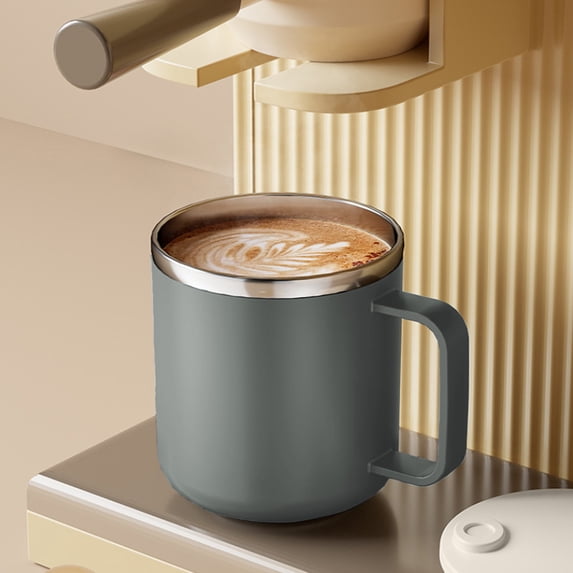 Flat Cover 304 Stainless Steel Coffee Mug 400ml Double Wall Vacuum Insulated Mug with Handle and Lid Portable Thermal Travel Cup for Hot and Cold Drinks Office Home Easy Clean