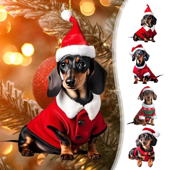(Off-Season Clearance)Flat Dachshund Christmas Ornaments - Set of 6 Dog-Themed Tree Decorations, Pet Lover Gifts, Vintage-Inspired Holiday Home Decor