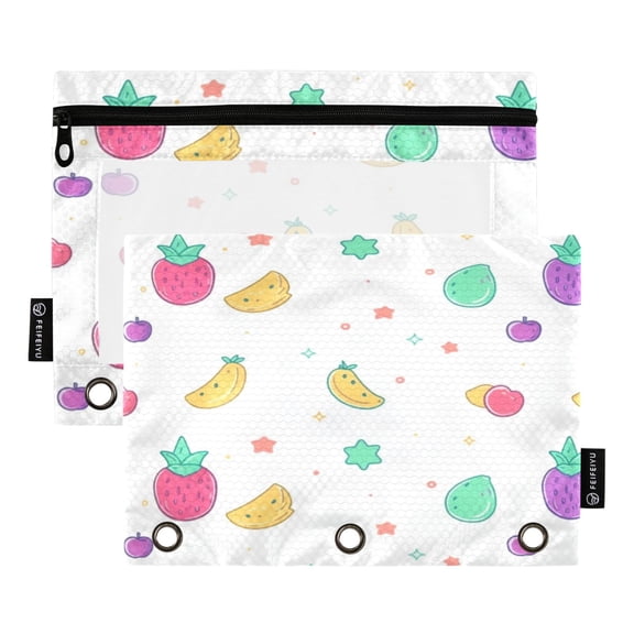 Flat Design Fruits Pattern 9.8x7.1in Water Resistant Binder Pouch, 3-Ring Compatible, Transparent Front