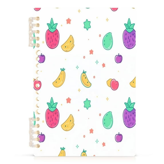 Flat Design Fruits Pattern A5 8.3x5.7in PP Notebook, Adjustable Rings, 60 Sheets, Diary or Journey Note