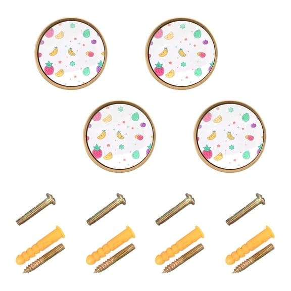 Flat Design Fruits Pattern Cabinet Furniture Knobs Drawer Metal Pulls 1.26in Acrylic Zinc Alloy Dual Screw Set